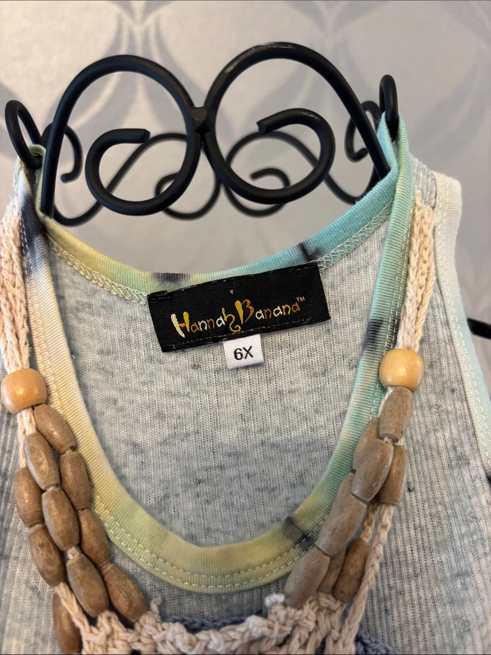 Hannah Banana Yellow & Teal Tie-Dye Halter Romper with Crochet Detail